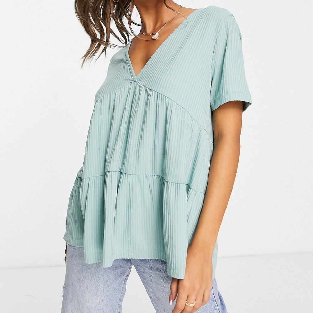 ASOS Sage V Neck Ribbed Top